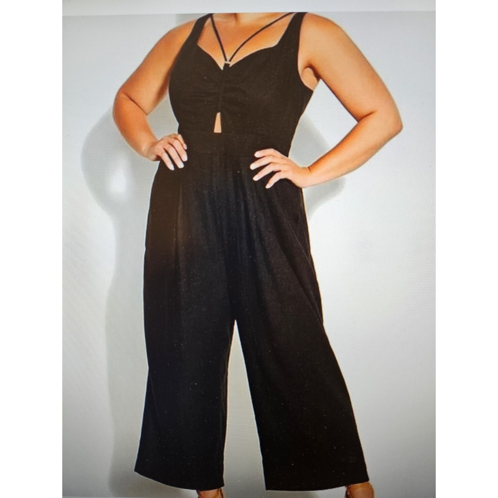 NWT City Chic Black Sleeveless Jumpsuit V-Neck Back Zip (FLAW), Plus XXL